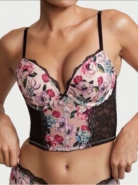 Victoria’s Secret Very Sexy Floral Lace Push Up Corset Bra Black Pink Size 34C